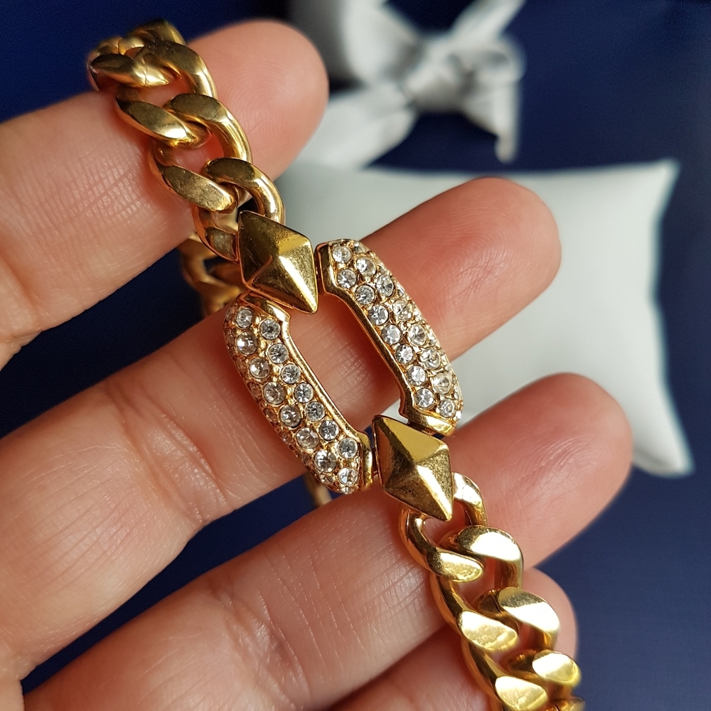 AUTHENTIC Swarovski Gold Plated Chunky Chain Link Vintage Bracelet - Picture 9 of 17